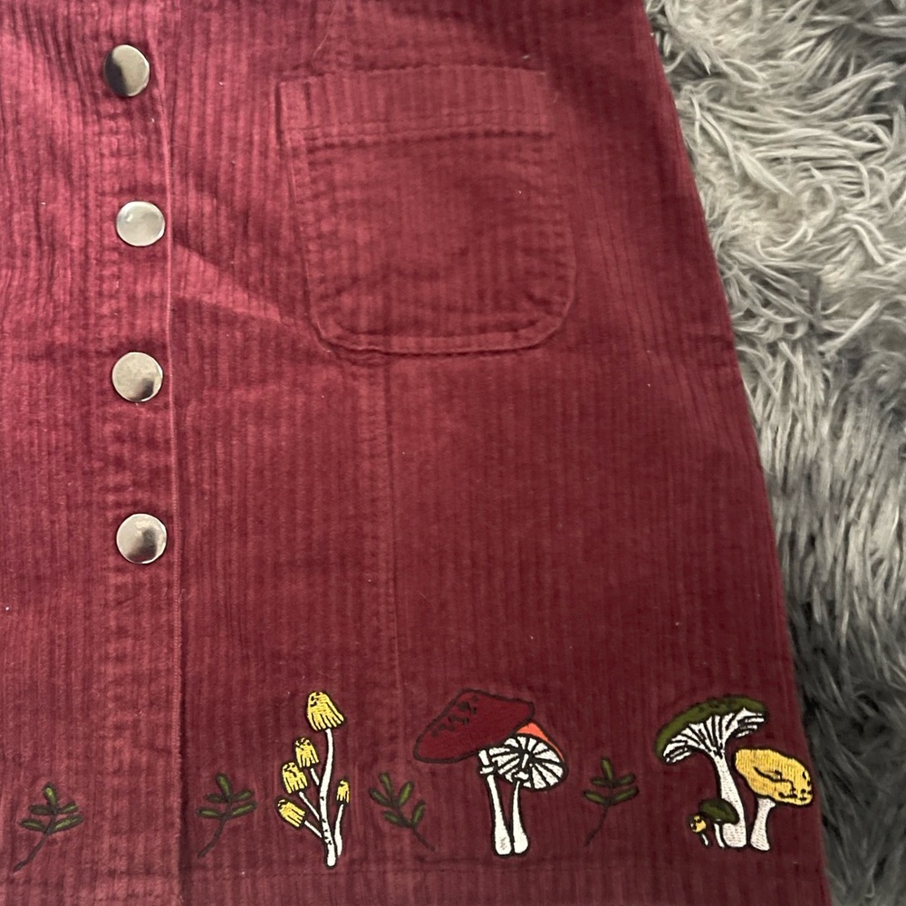Corduroy Skirt with Snaps Buttons and Mushroom Embellishments - Picture 6 of 10